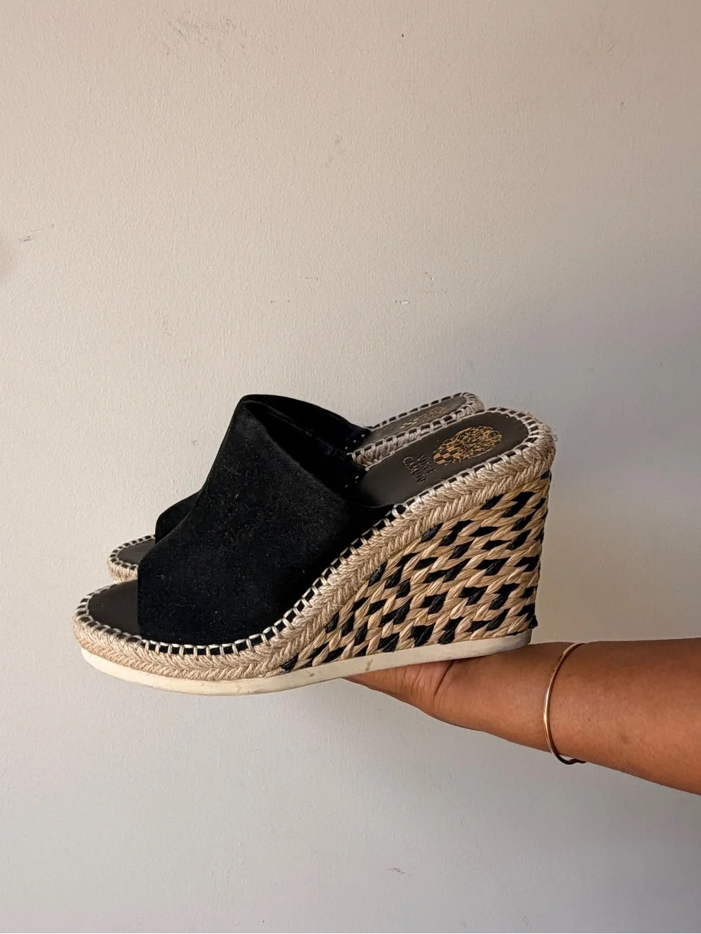 Vince Camuto Black Suede Espadrille Wedge Slide